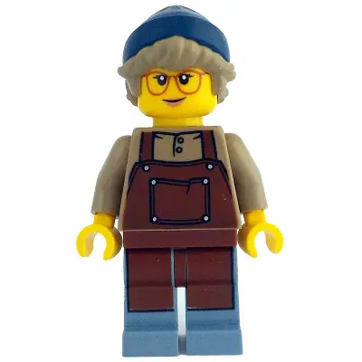  Barista - Female, Reddish Brown Apron, Dark Blue Beanie, Dark Tan Hair, Glasses