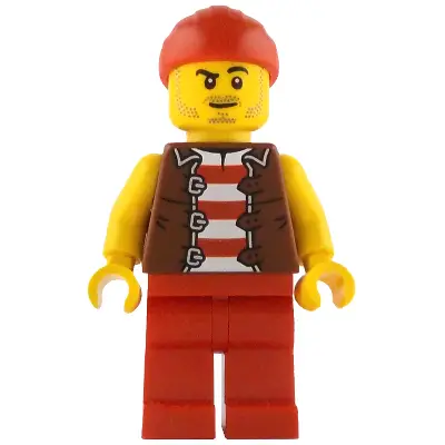  Bo'sun Will - Pirate, Reddish Brown Vest over Red and White Striped Shirt, Red Legs