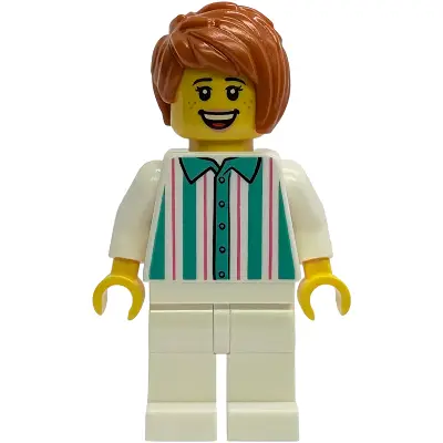  Gelato Shop Owner - Female, White Shirt with Stripes and Legs, Dark Orange Hair
