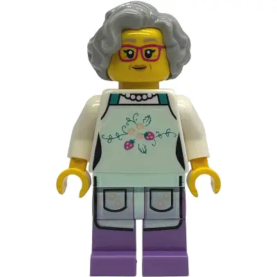  Nonna / Fishmonger - Light Aqua Apron, Light Bluish Gray Wavy Hair