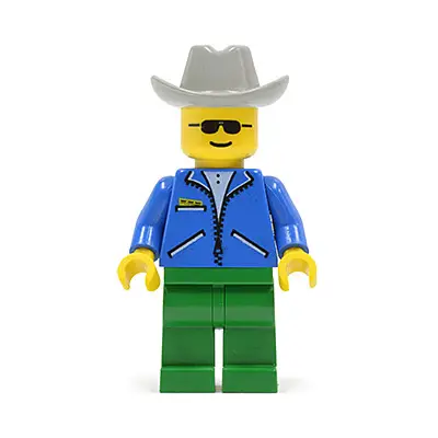  Jacket Blue - Green Legs, Light Gray Cowboy Hat, Sunglasses