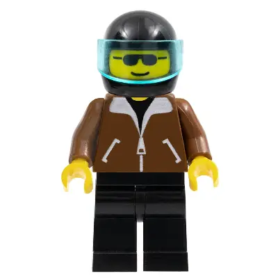  Jacket Brown - Black Legs, Black Helmet, Trans-Light Blue Visor