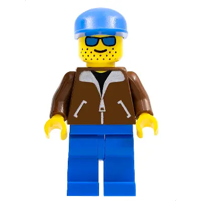  Jacket Brown - Blue Legs, Blue Sunglasses, Blue Cap