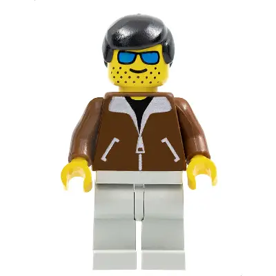  Jacket Brown - Light Gray Legs, Black Male Hair, Blue Sunglasses