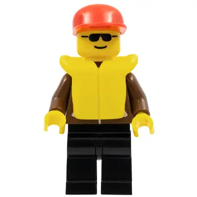  Jacket Brown - Black Legs, Red Cap, Black Sunglasses, Life Jacket