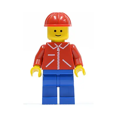  Jacket Red with Zipper - Red Arms - Blue Legs, Red Construction Helmet
