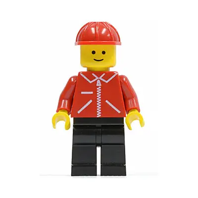  Jacket Red with Zipper - Red Arms - Black Legs, Red Construction Helmet