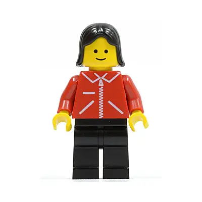  Jacket Red with Zipper - Red Arms - Black Legs, Black Female Hair
