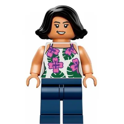  Sammy Gutierrez - White Sleeveless Shirt with Flowers and Leaves, Dark Blue Legs