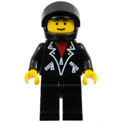  Leather Jacket with Zippers - Black Legs, Black Helmet, Black Visor, Male
