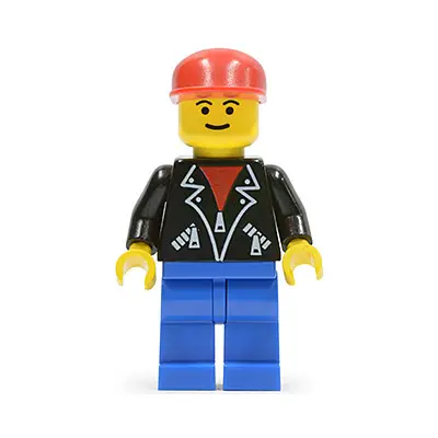  Leather Jacket with Zippers - Blue Legs, Red Cap, Eyebrows