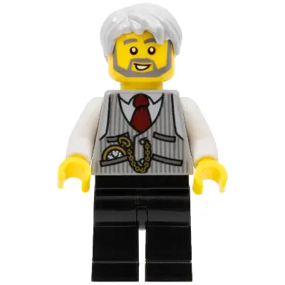  LEGOLAND Park Train Conductor, Pinstripe Vest, Red Tie and Pocket Watch, Thick Sideburns