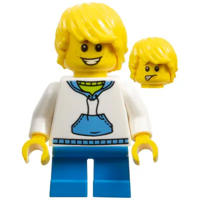  LEGOLAND Park Boy, Hooded Sweatshirt with Medium Blue Pocket and Drawstring Front, Yellow Hair