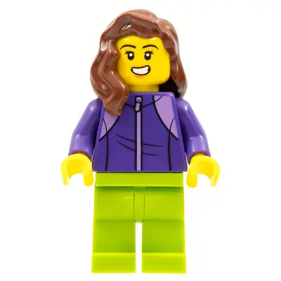  LEGOLAND Park Female with Reddish Brown Mid-Length Hair, Dark Purple Tracksuit, Lime Legs