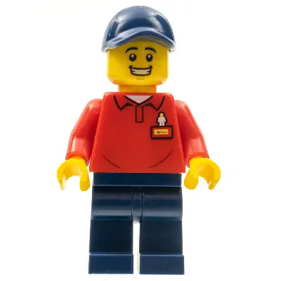  LEGOLAND Park Worker Male with Dark Blue Hat, Red Polo Shirt with 'LEGOLAND' on Back and Dark Blue Legs