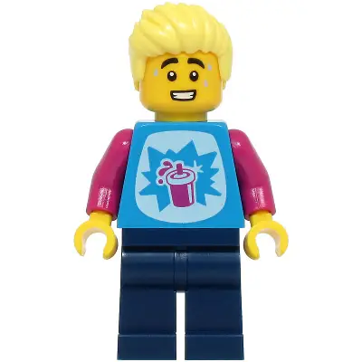  LEGOLAND Park Visitor - Male, Dark Azure Shirt with Slushy Cup, Dark Blue Legs, Bright Light Yellow Hair