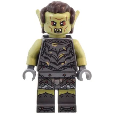  Orc - Olive Green Head, Pearl Dark Gray Armor with Dirt Splotches, Dark Brown Hair