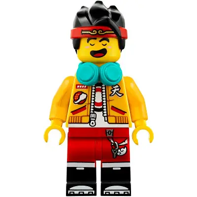  Monkie Kid - Bright Light Orange Open Jacket, Dark Turquoise Headphones, Fierce / Happy