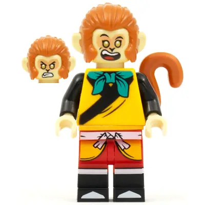  Monkey King - Bright Light Orange Robe, Dark Turquoise Bandana, Open Eyes