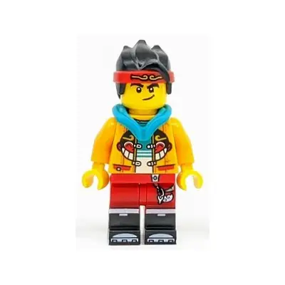  Monkie Kid - Bright Light Orange Open Jacket with Monkey Head Logo, Dark Turquoise Hood, Smirk / Angry