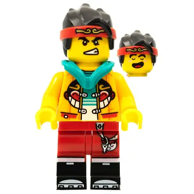  Monkie Kid - Bright Light Orange Open Jacket with Monkey Head Logo, Dark Turquoise Hood, Fierce / Happy