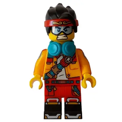  Monkie Kid - Bright Light Orange Open Jacket with Shoulder Strap, Dark Turquoise Headphones