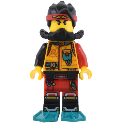  Monkie Kid - Bright Light Orange Diving Suit, Black Scuba Gear, Dark Turquoise Flippers