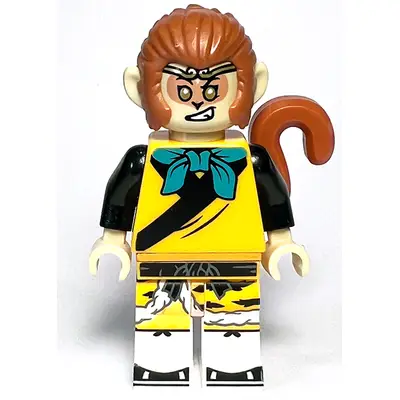  Monkey King - Bright Light Orange Robe, Black Animal Stripes, Dark Turquoise Bandana