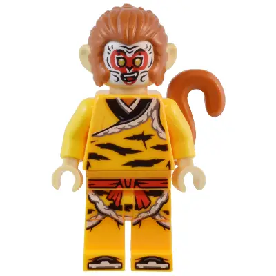  Monkey King - Bright Light Orange Robe, Black Animal Stripes, Red Sash, White Mask