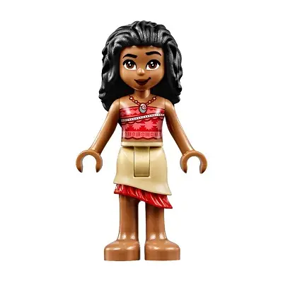  Moana (Medium Nougat) - Mini Doll, Coral and Red Strapless Top, Tan Layered Skirt with Red Ruffle, Black Hair