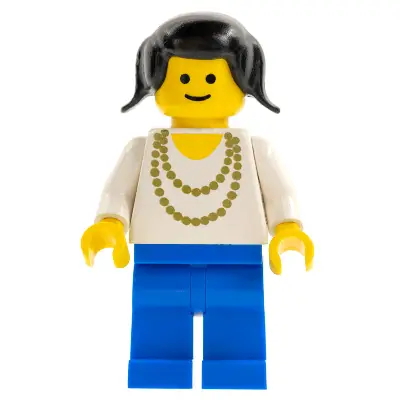  Necklace Gold - Blue Legs, Black Pigtails Hair