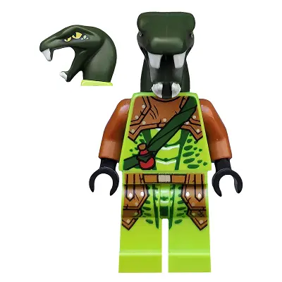  Zoltar - Serpentine Snake Warrior, Lime with Scales, Dark Orange Armor Coverings, Dark Green Strap with Red Vial