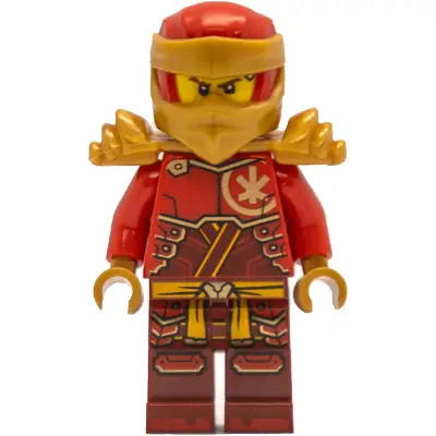  Kai - Dragons Rising, Tunic with Large Armor Plates, Red and Pearl Gold Head Wrap, Shoulder Armor