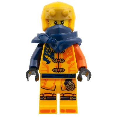  Arin - Shirt with Dark Blue and Reddish Orange Dragons, Hood with Horns