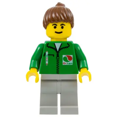  Octan - Green Jacket with Pen, Light Gray Legs, Brown Ponytail Hair