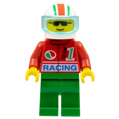  Octan - Racing, Green Legs, White Red/Green Striped Helmet, Trans-Light Blue Visor