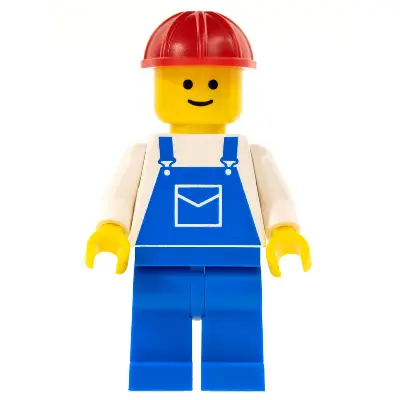  Overalls Blue with Pocket, Blue Legs, Red Construction Helmet