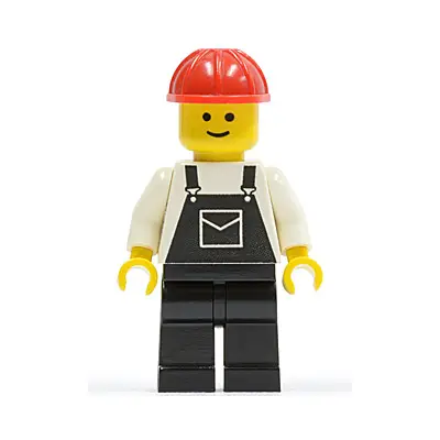  Overalls Black with Pocket, Black Legs, Red Construction Helmet