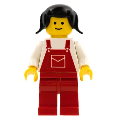  Overalls Red with Pocket, Red Legs, Black Pigtails Hair