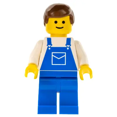  Overalls Blue with Pocket, Blue Legs, Brown Male Hair