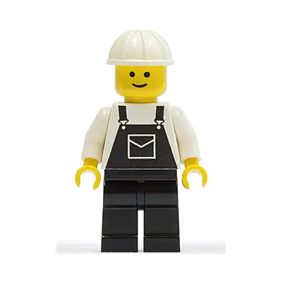 Overalls Black with Pocket, Black Legs, White Construction Helmet