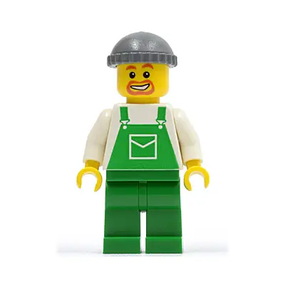  Overalls Green with Pocket, Green Legs, Dark Bluish Gray Knit Cap, Beard