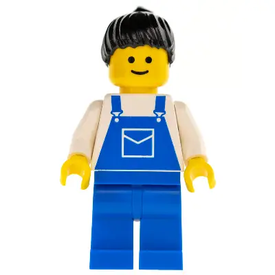  Overalls Blue with Pocket, Blue Legs, Black Ponytail Hair