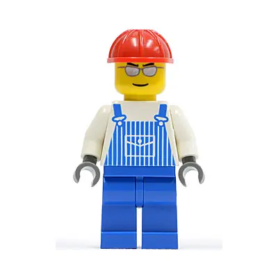  Overalls Striped Blue with Pocket, Blue Legs, Red Construction Helmet, Silver Glasses and Eyebrows