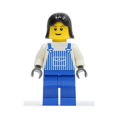  Overalls Striped Blue with Pocket, Blue Legs, Black Female Hair