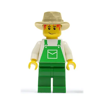  Overalls Green with Pocket, Green Legs, Tan Fedora