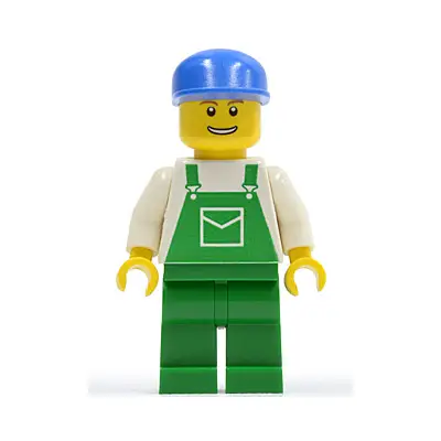  Overalls Green with Pocket, Green Legs, Blue Cap, Thin Grin with Teeth