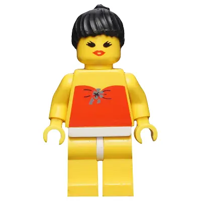  Red Halter Top - Yellow Legs, Black Ponytail Hair, Open Mouth