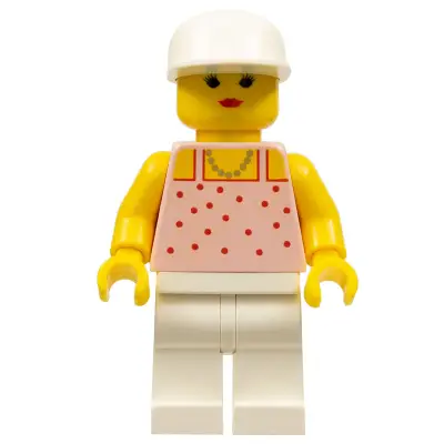  Red Dots on Pink Shirt - White Legs, White Cap