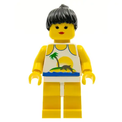  Island with Palm and Sun - Yellow Legs, Black Ponytail Hair